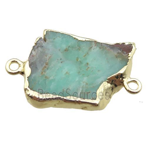 green Australian Chrysoprase slab connector, freeform, gold plated