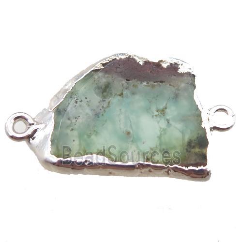 green Australian Chrysoprase slice connector, freeform, silver plated