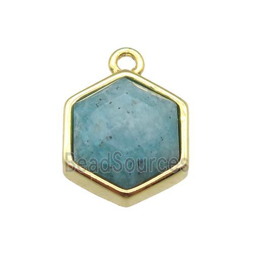 Amazonite hexagon pendant, gold plated