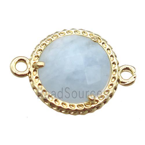 Aquamarine circle connector, gold plated