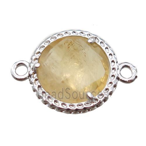 yellow Citrine circle connector, platinum plated