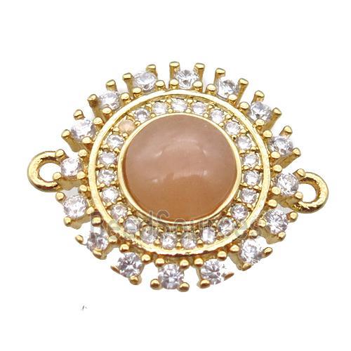 sunstone circle connector pave zircon, gold plated