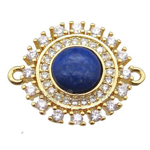 blue Lapis circle connector pave zircon, gold plated