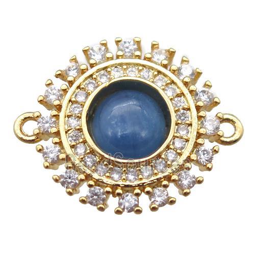 blue Kyanite circle connector pave zircon, gold plated