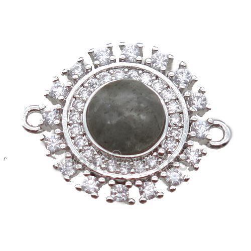 Labradorite circle connector pave zircon, platinum plated