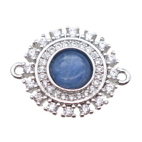 blue Kyanite circle connector pave zircon, platinum plated