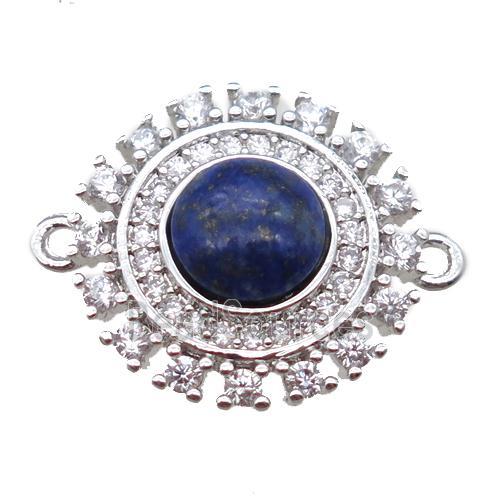 blue Lapis circle connector pave zircon, platinum plated