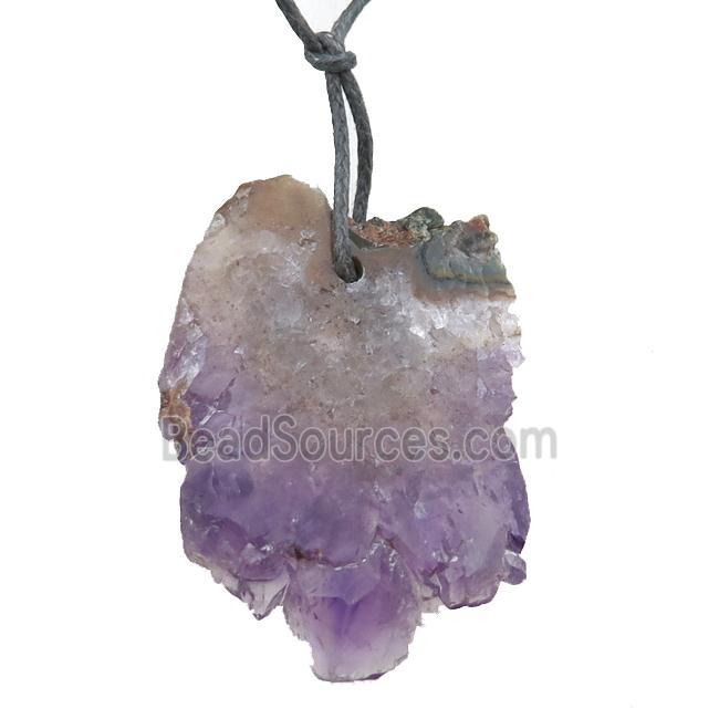 purple Amethyst Druzy slice pendant, freeform