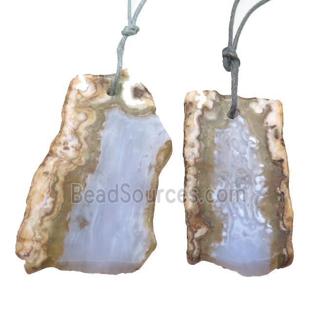 Blue Lace Agate slice pendant, freeform