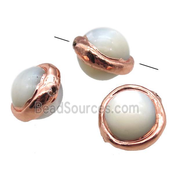 Mother of Pearl beads, round, rose gold