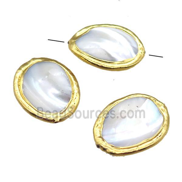 Mother of Pearl beads, oval, gold plated