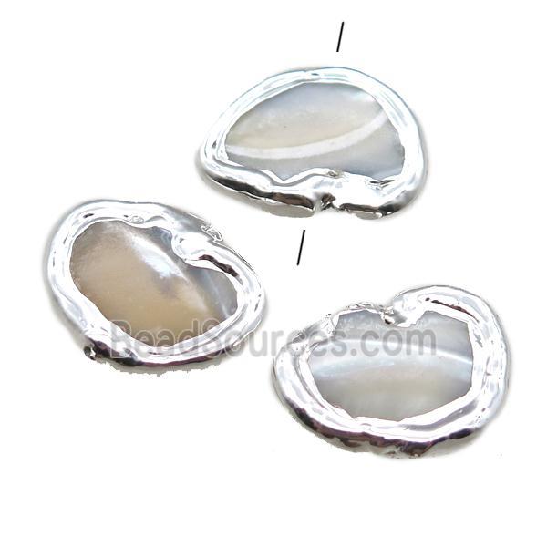 Mother of Pearl beads, freeform, silver plated