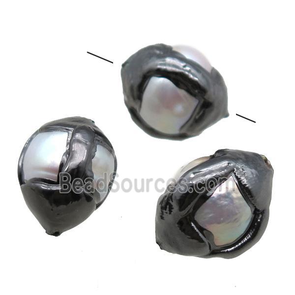 natural pearl beads, black plated