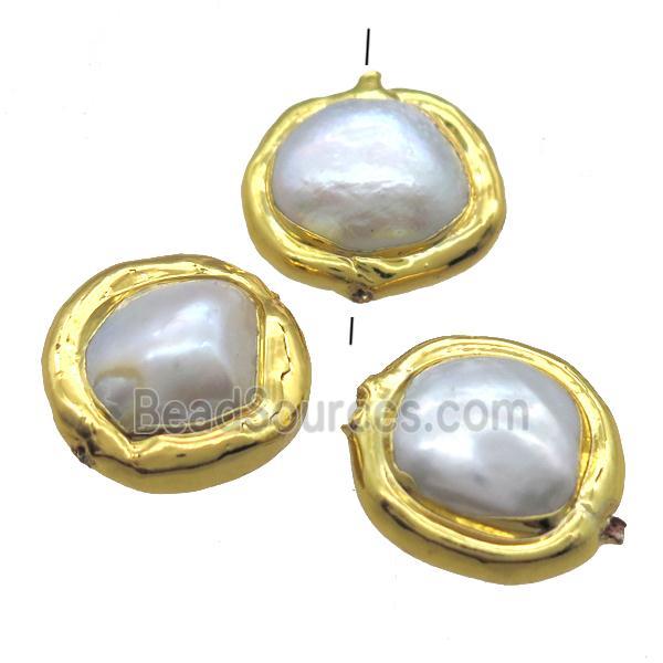 natural pearl beads, freeform, gold plated