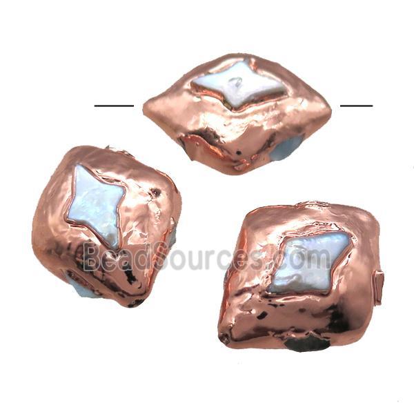 natural pearl beads, rhombic, rose gold