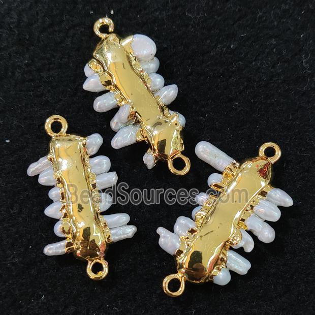 natural pearl connector, gold plated