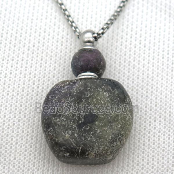 charoite perfumer bottle necklace, platinum plated