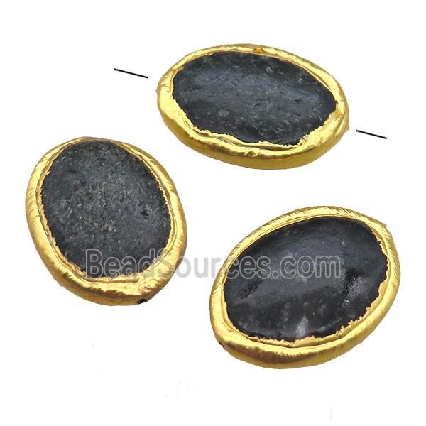 black stone jasper oval beads, gold plated