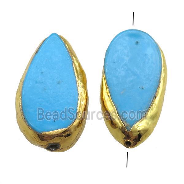 blue Magnesite Turquoise teardrop beads, gold plated