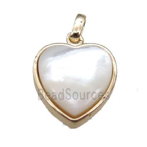 white pearlized Shell heart pendant, gold plated