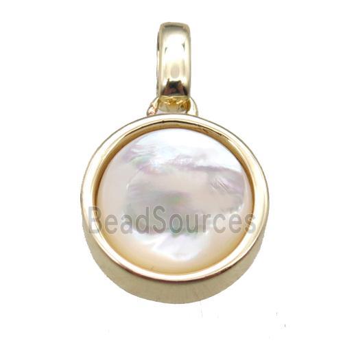 white pearlized Shell circle pendant, gold plated