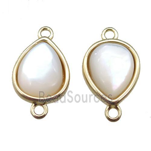 white pearlized Shell teardrop connector, gold plated