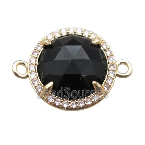 black Onyx agate circle connector, gold plated