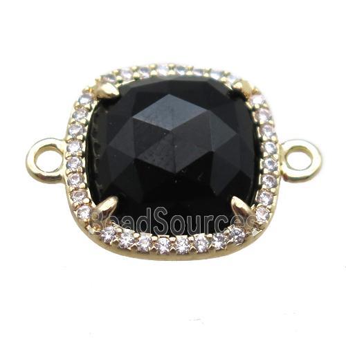 black Onyx agate square connector, gold plated