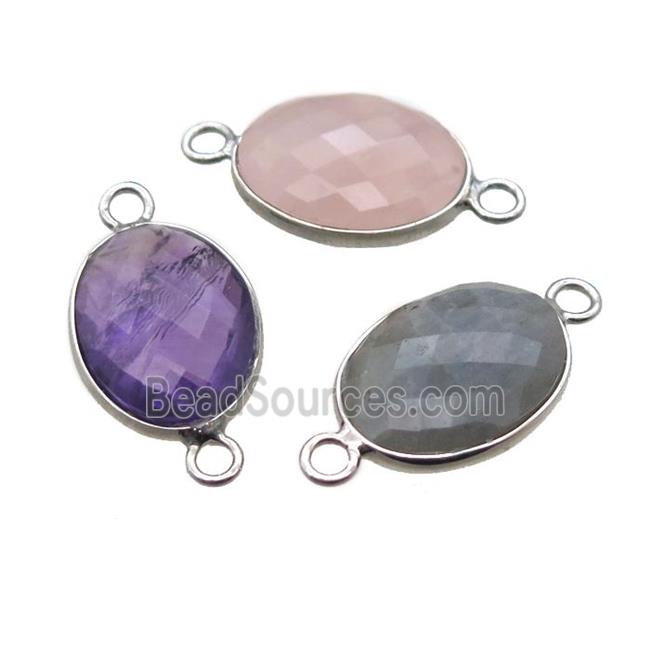 mixed Gemstone connector, faceted oval