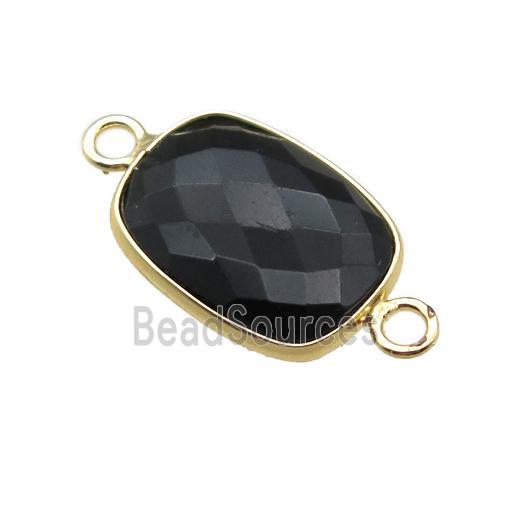 black Onyx Agate connector, faceted rectangle