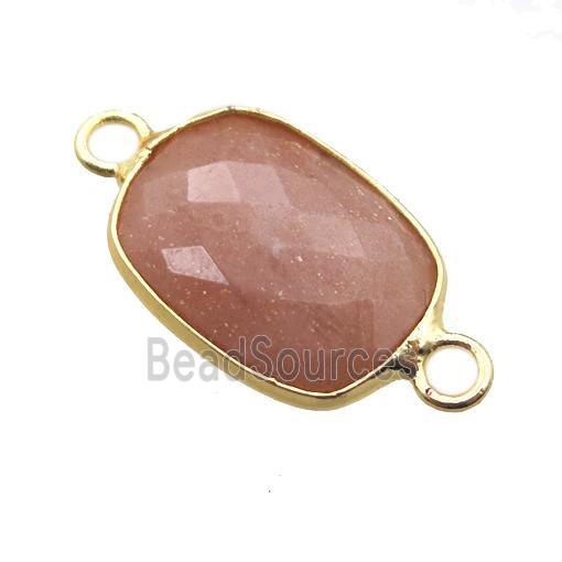 peach Sunstone connector, faceted rectangle