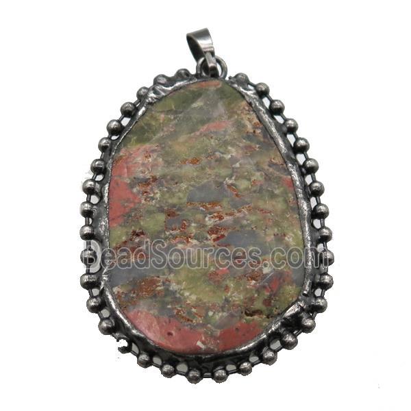 Unakite pendant, black plated