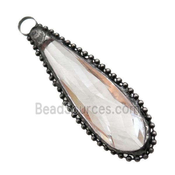 Crystal Glass teardrop pendant, black plated