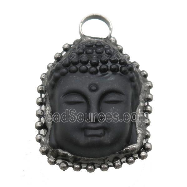 black Obsidian buddha pendant, black plated