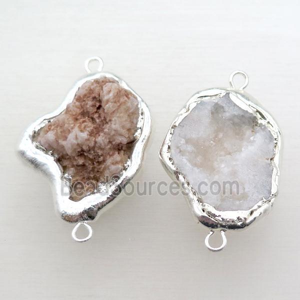 Agate Druzy connector, freeform, silver plated