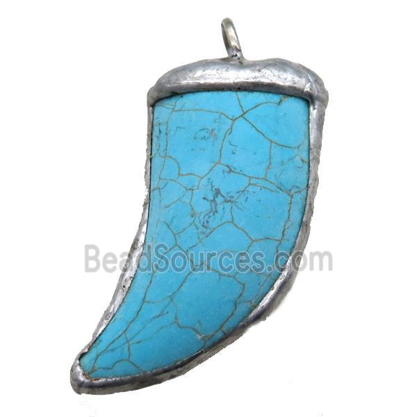 blue Synthetic Turquoise horn pendant, black plated