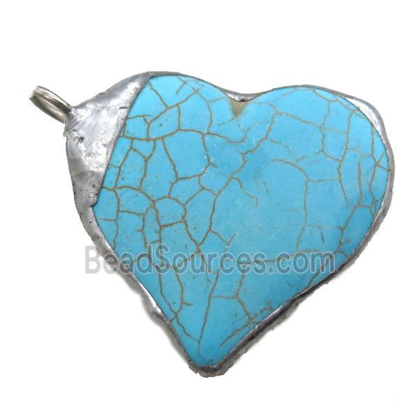 blue Synthetic Turquoise heart pendant, black plated