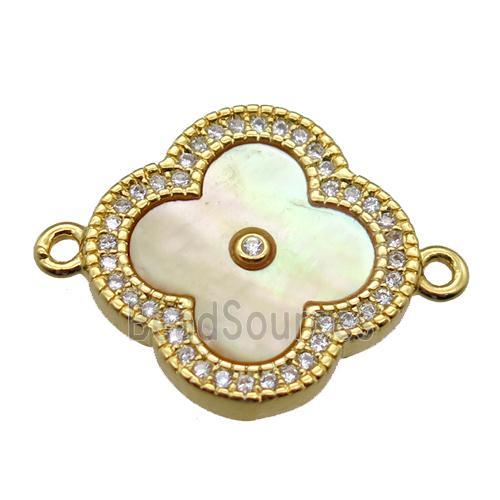 yellow pearlized shell clover connector with copper pave zircon, gold plated