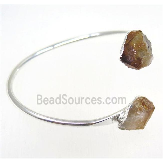 yellow citrine bangle, copper, silver plated