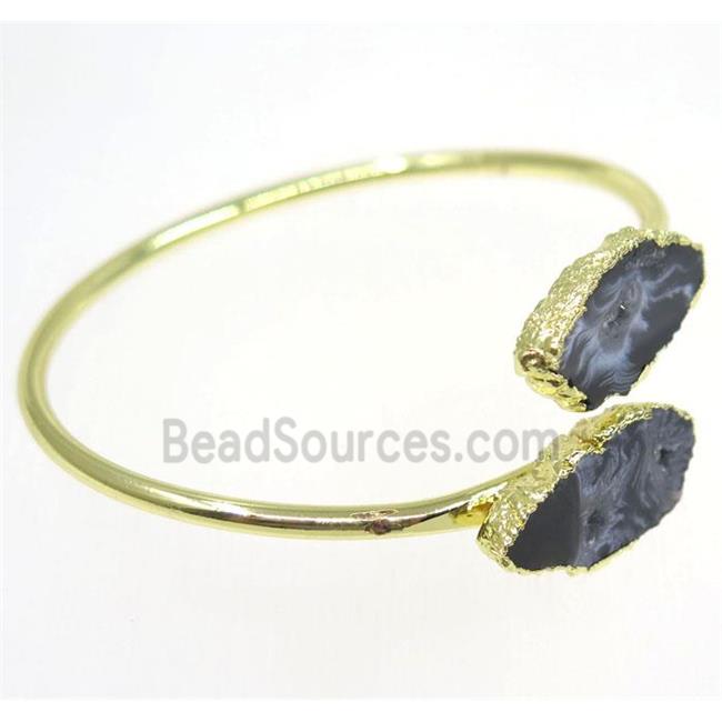 druzy agate bangle, copper, gold plated