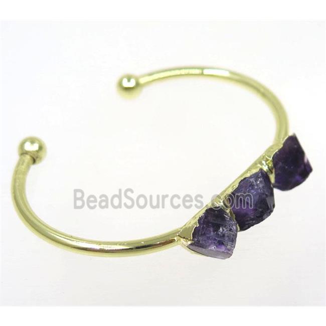 purple Amethyst bangle, copper, gold plated