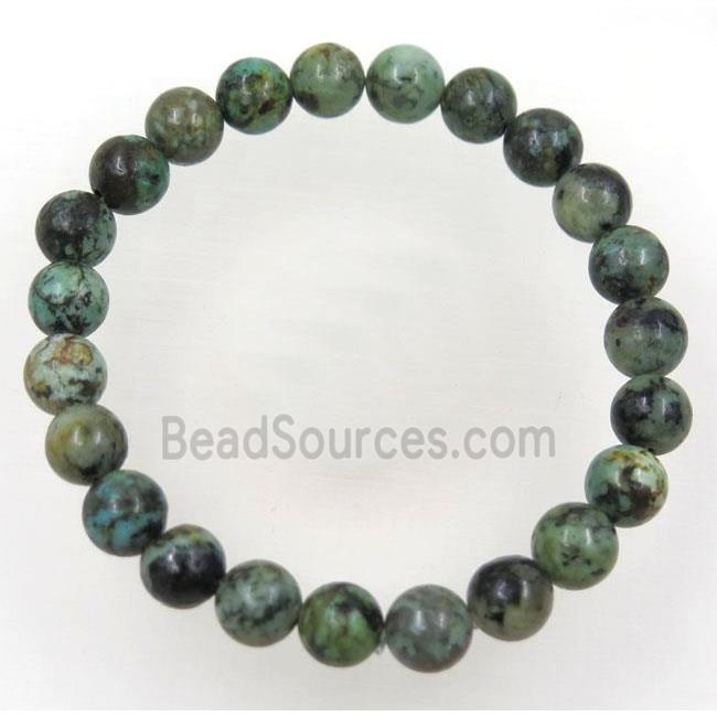 green African Turquoise beads bracelet, round, stretchy