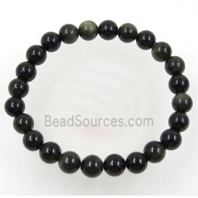 Mahogany Obsidian Beads bracelet, round, stretchy