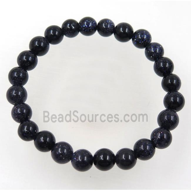 blue SandStone bead bracelet, round, stretchy