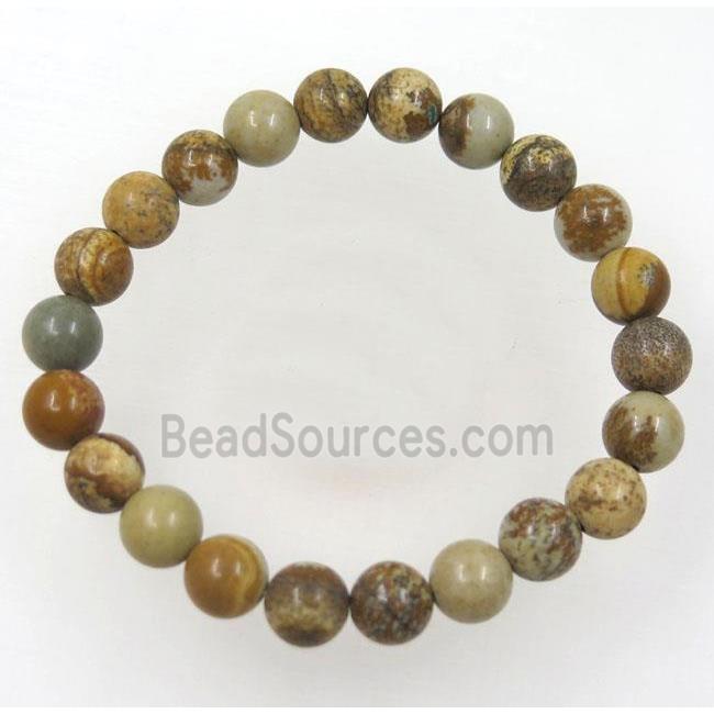 yellow Picture Jasper bead bracelet, round, stretchy