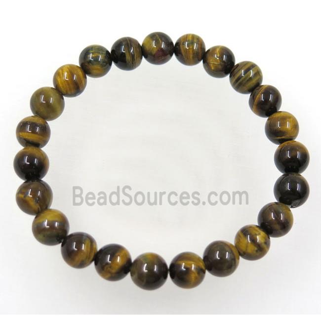 yellow tiger eye stone bead bracelet, round, stretchy