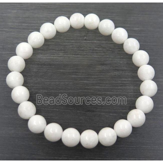 white porcelain bead bracelet, round, stretchy