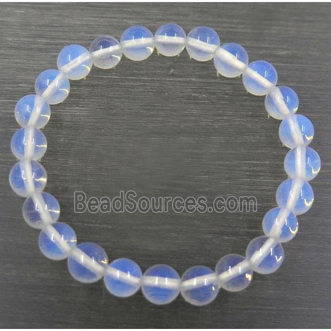 white opalite beads bracelet, round, stretchy