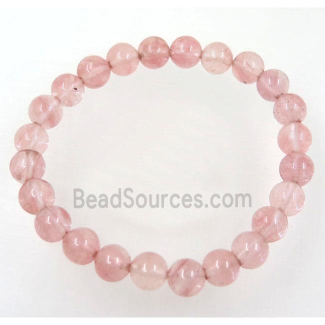 pink cherry quartz bead bracelet, round, stretchy