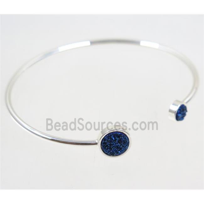 blue druzy quartz copper bangle, silver plated